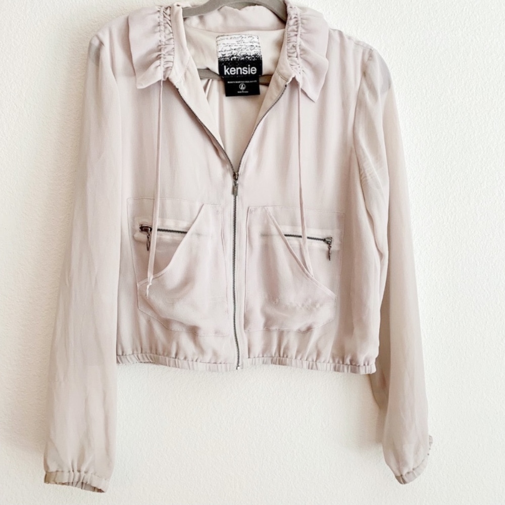 Kensie Light Gray Chiffon Motorcycle Jacket Size L